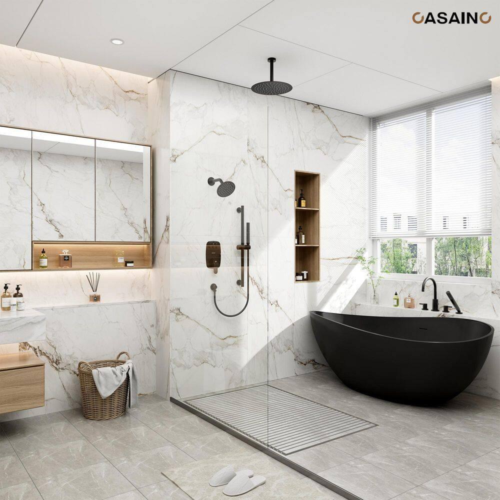 3-Function 12 Inch Temperature Digital Display Shower System With 2-Setting Slider Bar Handheld And 4Pcs Body Jets