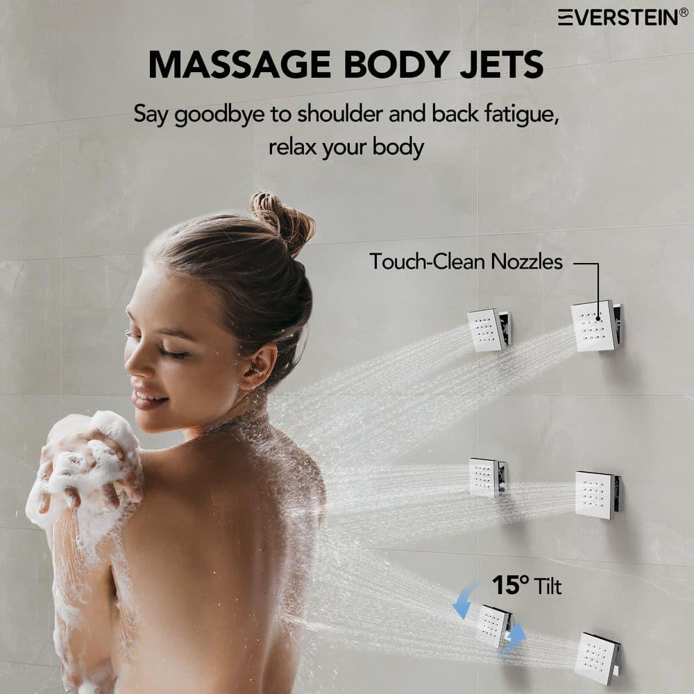 DualJetSpa 16-Inch Rainfall Shower System with Handheld Spray, Dual Showerheads, 6 Body Jets, and Thermostatic Valve