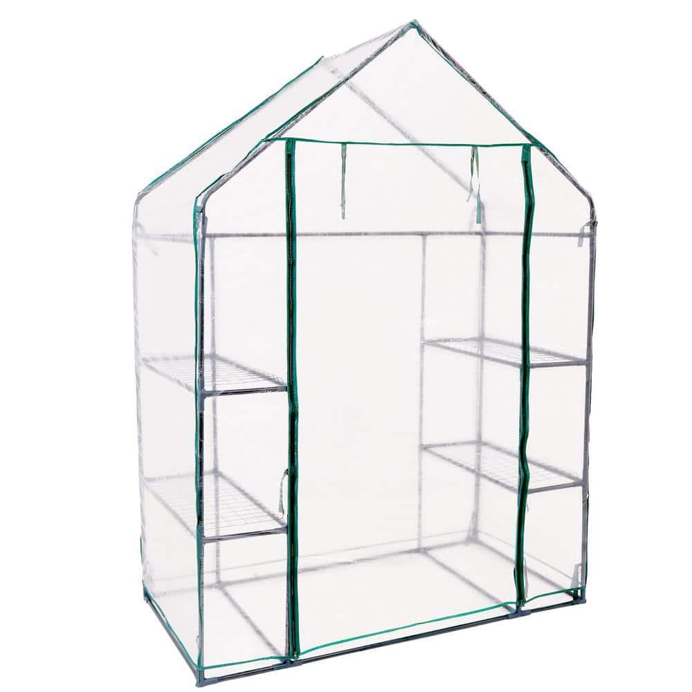 Sunnydaze Outdoor Portable Tiered Growing Rack Deluxe Walk-In Greenhouse with Roll-Up Door - 4 Shelves - Clear - 54" x 28" x 77"