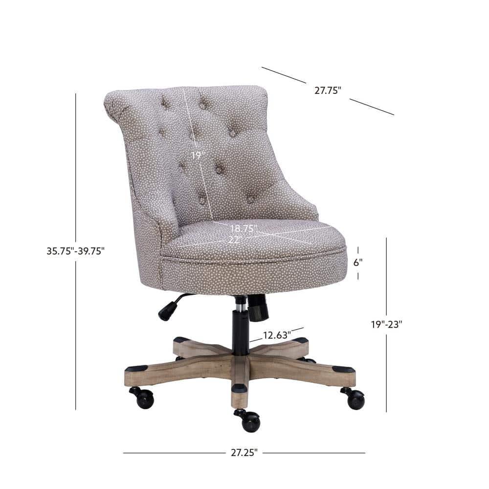Sinclair Traditional Tufted Wood Base Swivel Office Chair Gray Wash Wood Base Light Gray - Linon