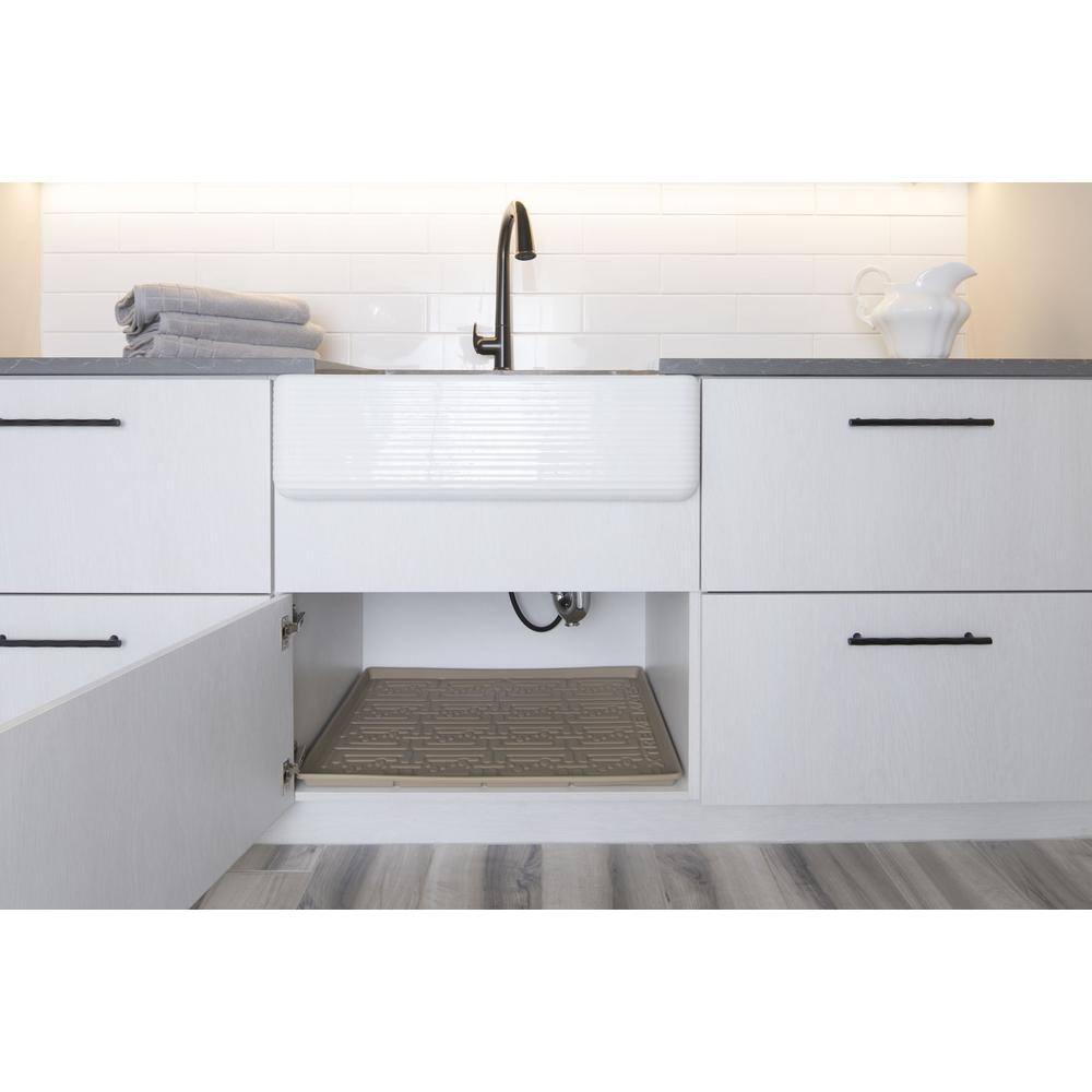 Beige 34" x 19" Flexible Waterproof Under Sink Cabinet Mat