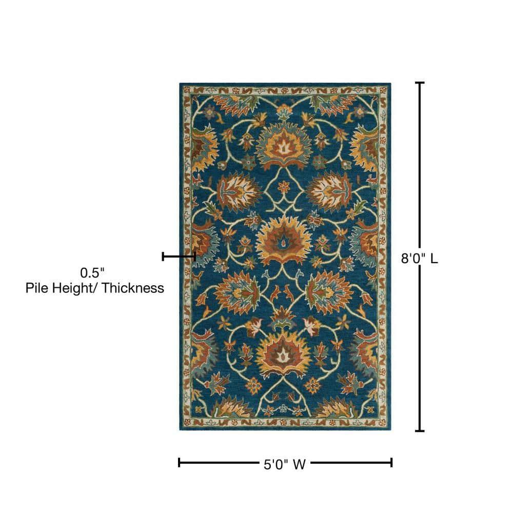 SAFAVIEH Heritage Sharla Floral Wool Area Rug, Navy, 5' x 8'