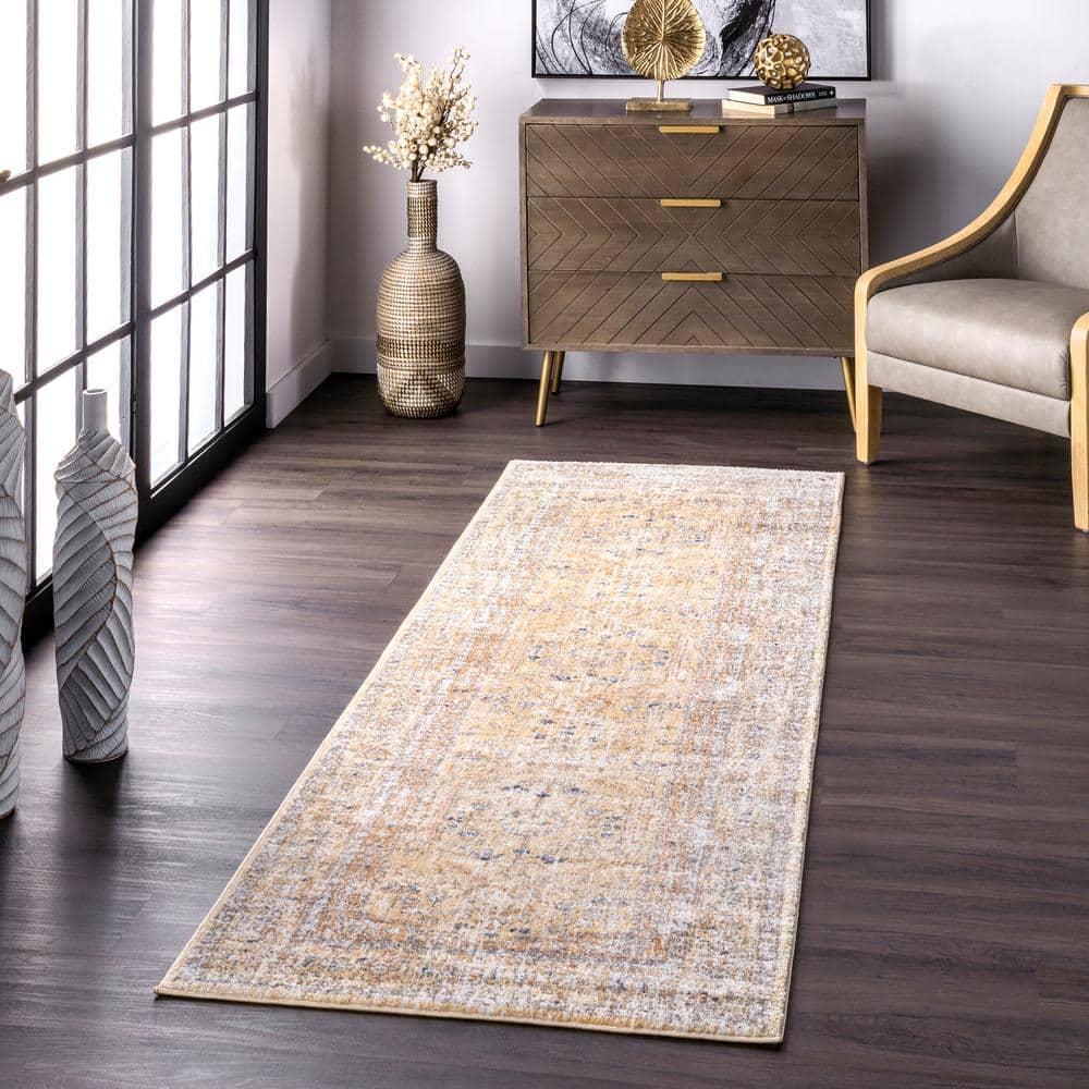 Nuloom Jacquie Oriental/Persian 2x8 Runner Indoor Area Rug for Living Room Bedroom Dining Room Entryway Hallway Kitchen, Gold/Ivory
