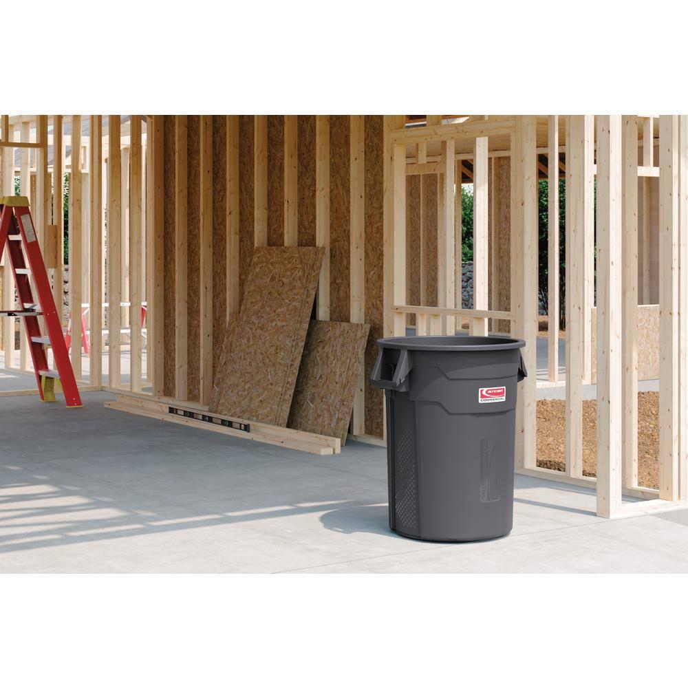 Suncast® Commercial Oval HDPE Utility Trash Can, 55 Gallons, Gray