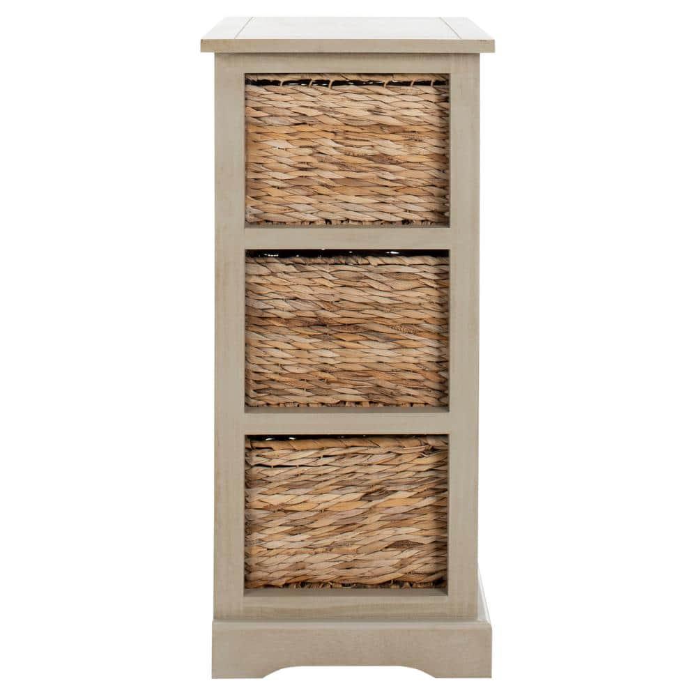 Halle 3 Wicker Basket Storage Side Table - Vintage Grey - Safavieh.