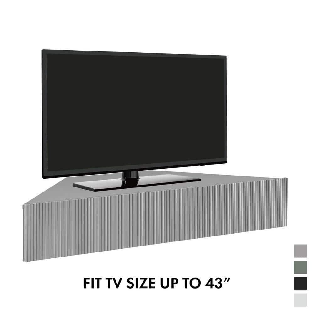 Furniture of America  Sukhumi Transitional 47-inch 3-Shelf Wall-Mounted Corner TV Console 3D Wavy Panel Door- White N/A Wood, Metal