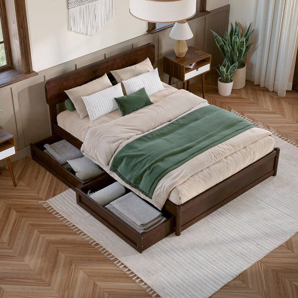 AFI Capri Full Solid Wood Platform Bed with Panel Footboard and Storage Drawers, Walnut