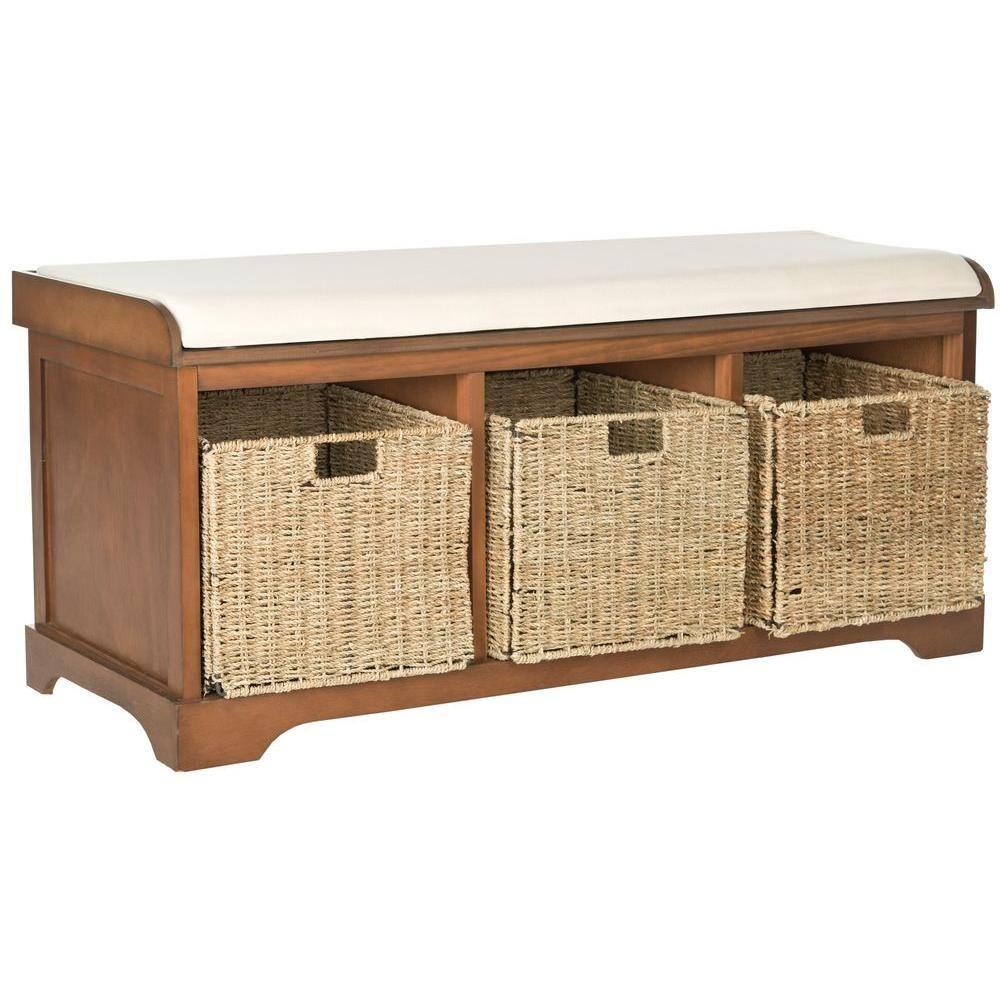 Lonan  Wicker Storage Bench - Brown - Safavieh