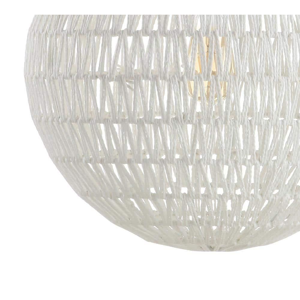 Luna 15.75" 1-Light Bohemian Modern Woven Rattan/Iron LED Pendant, White