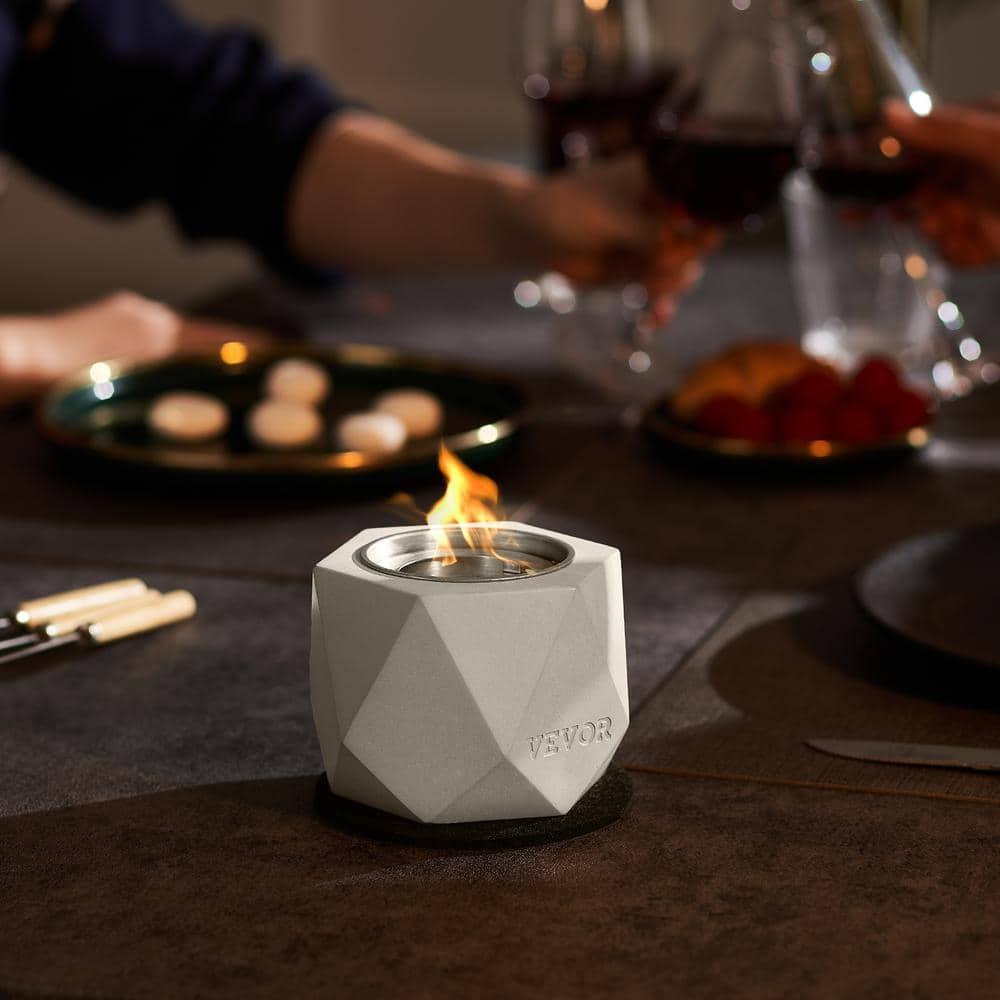 VEVOR Tabletop Fire Pit Bowl, Concrete Tabletop Fireplace Indoor Outdoor Decor, Portable Rubbing Alcohol Burner Smores Maker, Mini Fire Pit for Patio Balcony with Extinguisher Light Gray