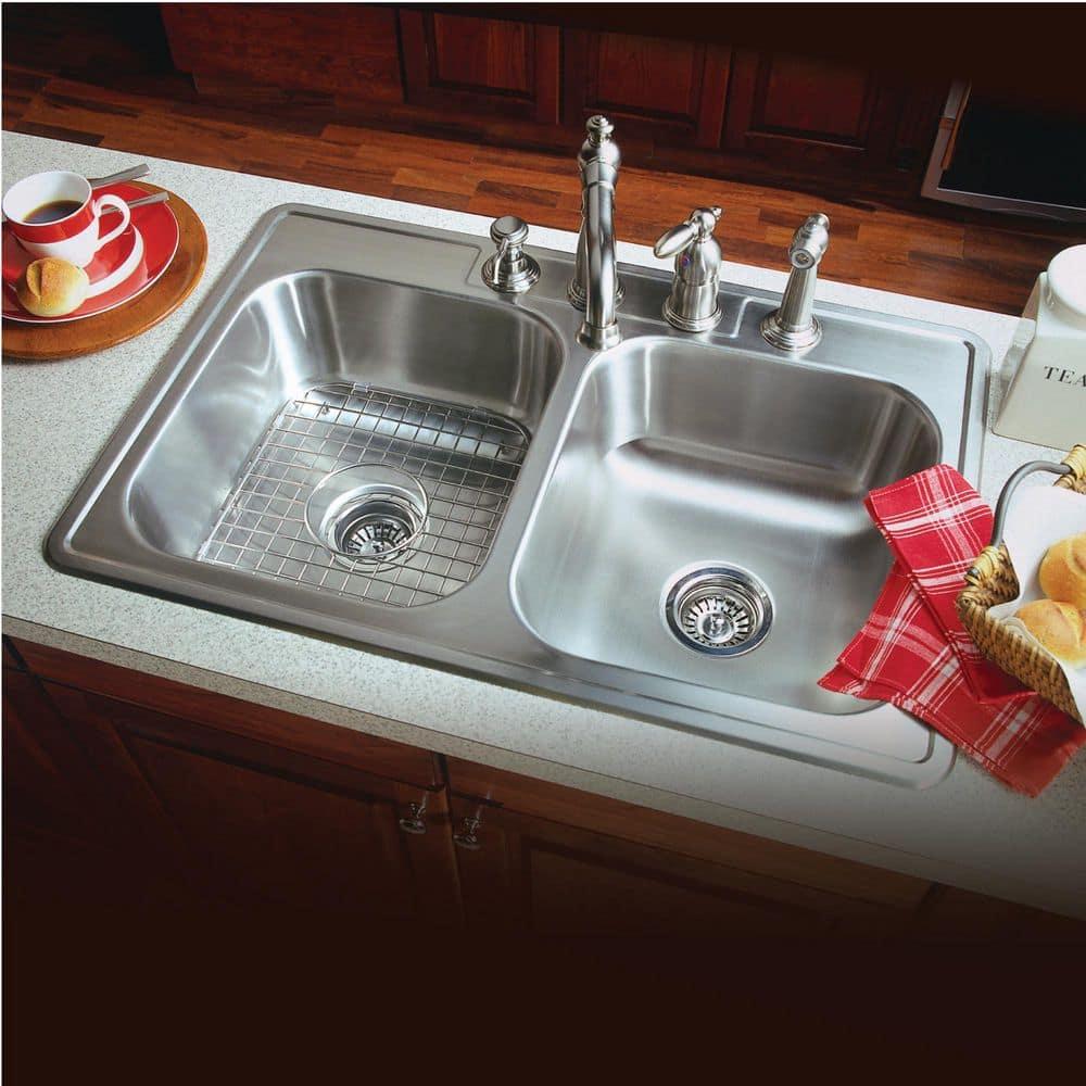 Glowtone 33'' L Drop-In Double Bowl Stainless Steel Kitchen Sink