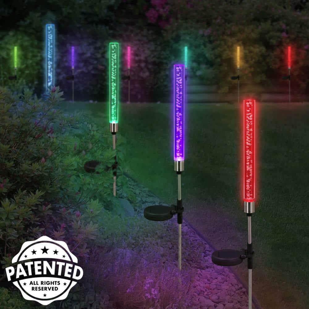 Exhart Two Color Changing Bubble Cylinder  Solar Powered Garden Stakes, 2.5x34 inches, Plastic (Outdoor Pathway Landscape Night Lights, For Home Garden, Patio, Yard, Home Decoration), Clear