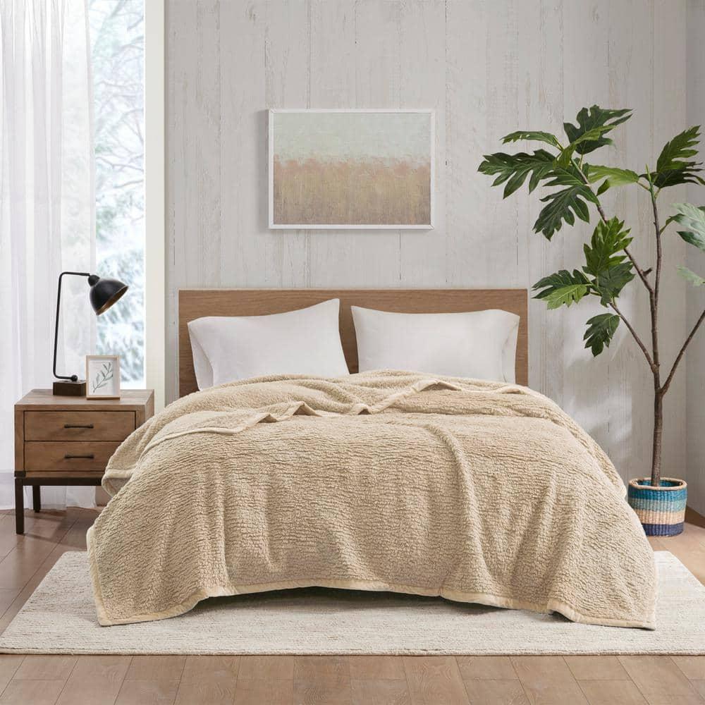 Full/Queen Burlington Berber Bed Blanket Tan: Woolrich, Velvet Texture, Machine Washable, OEKO-TEX Certified