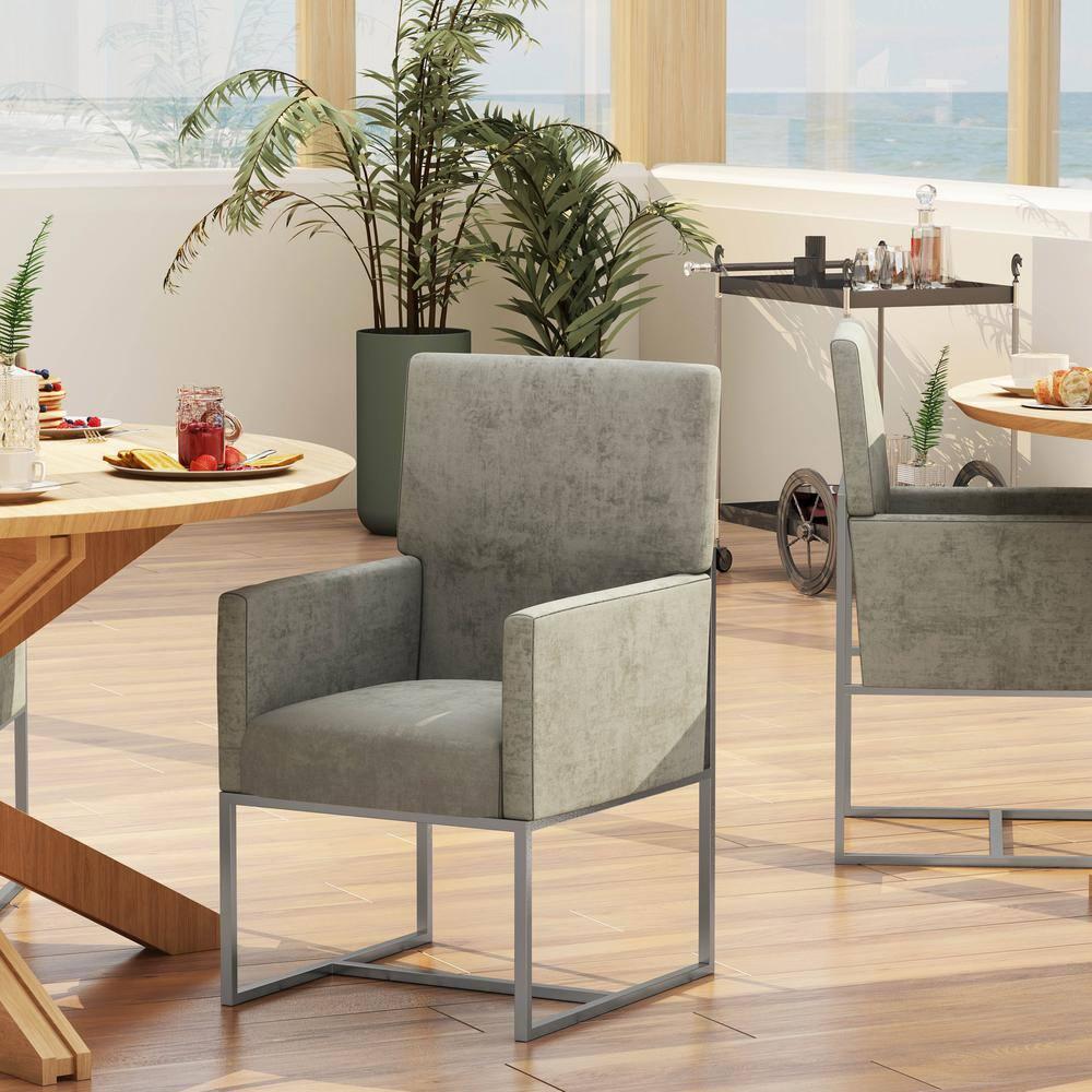 High-Back Steel Velvet Upholstered Arm Chair