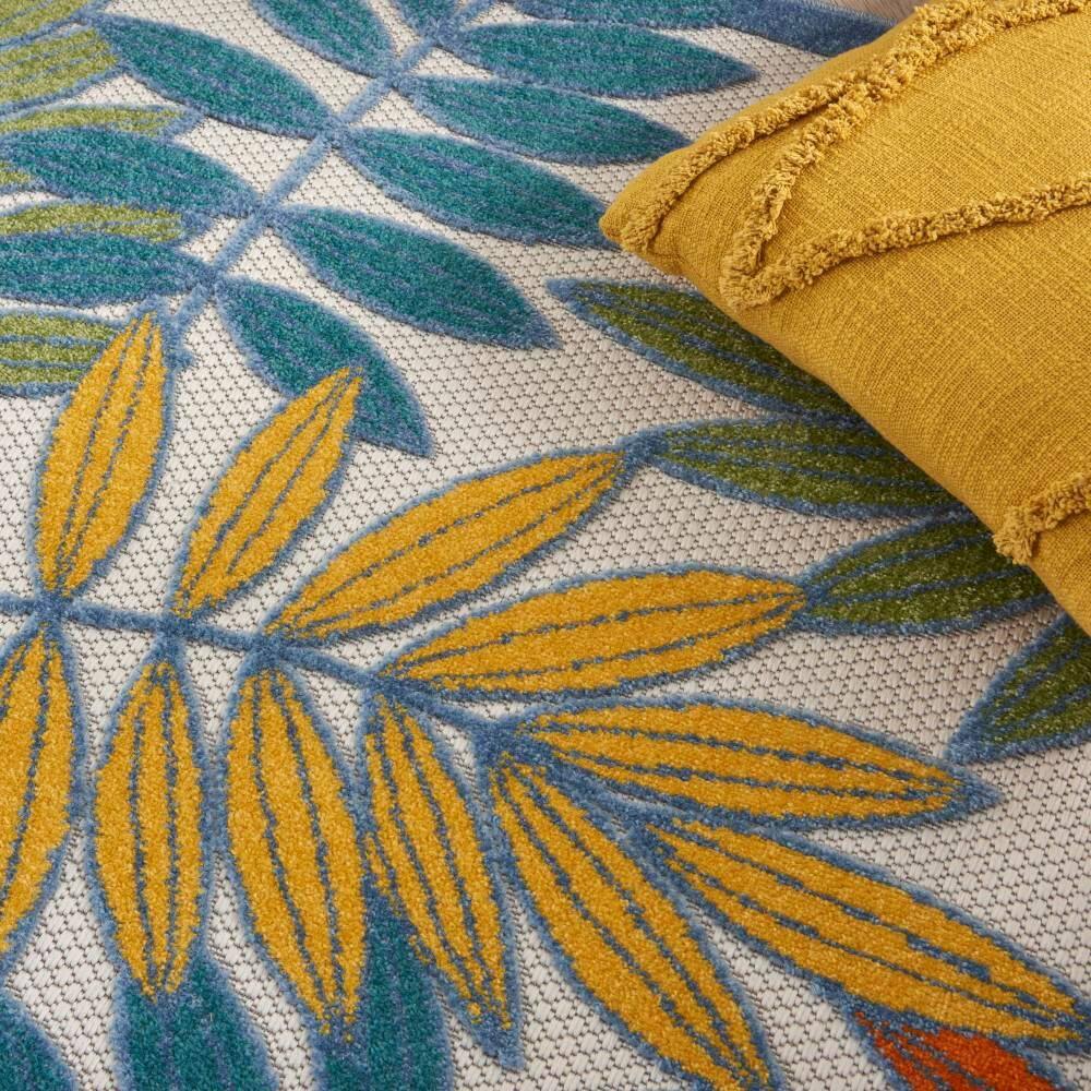 Nourison Aloha Floral Leaf Flatweave High-Low Indoor Outdoor Area Rug Ivory/Multi 5'3" x 7'5"