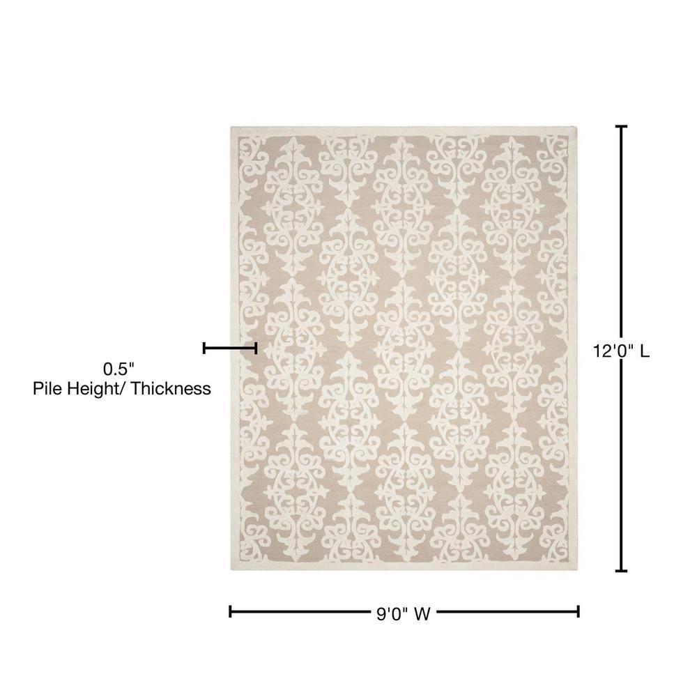 SAFAVIEH Bella Galena Damask Vines Wool Area Rug, Sand/Ivory, 9' x 12'