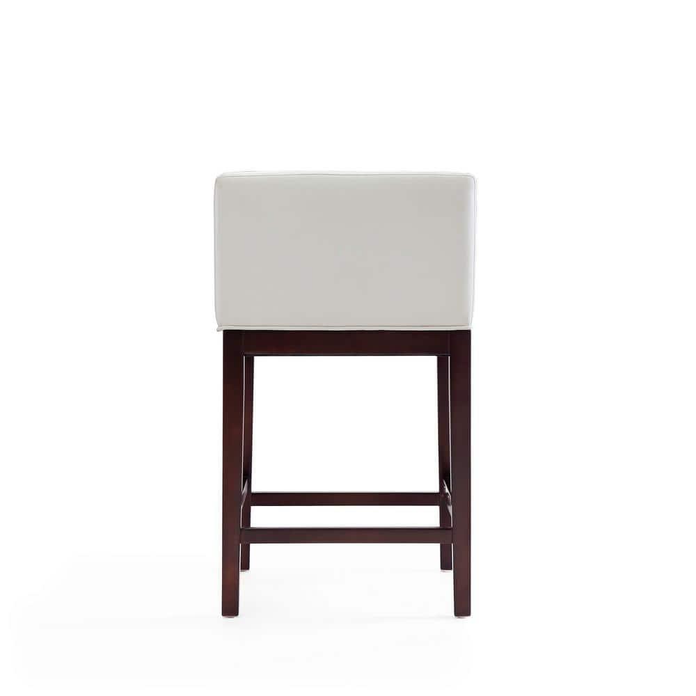 Set of 2 Kingsley Upholstered Beech Wood Counter Height Barstools Ivory - Manhattan Comfort: Faux Leather, Low Back, Armrests