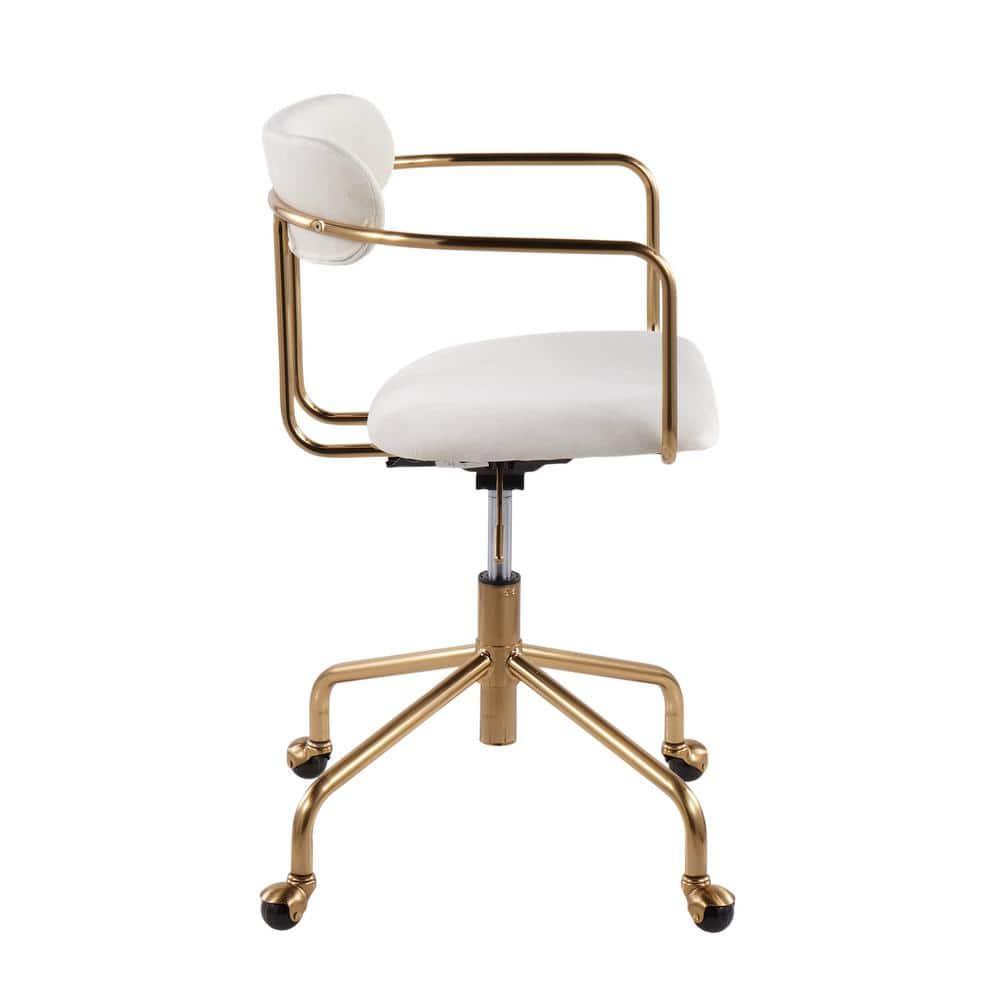 Cream Velvet Swivel Task Chair with Gold Metal Frame