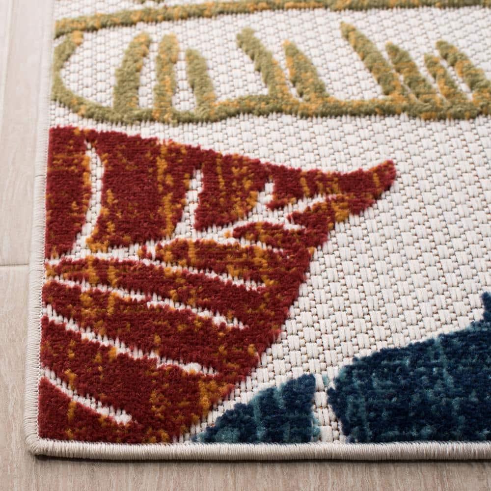 Cabana CBN831 Power Loomed Indoor/Outdoor Area Rug - Creme/Red - 4'x4' - Safavieh