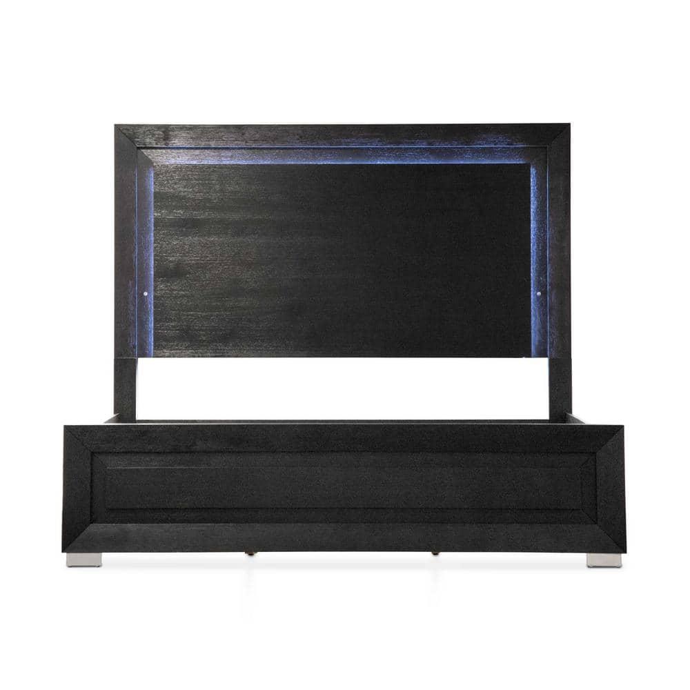 Furniture of America Loomier LED Headboard Solid Wood Eastern King Bed in Black