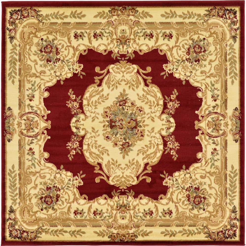 Unique Loom Versailles Collection Area Rug - Charles (6' 1" Square Red/Cream)