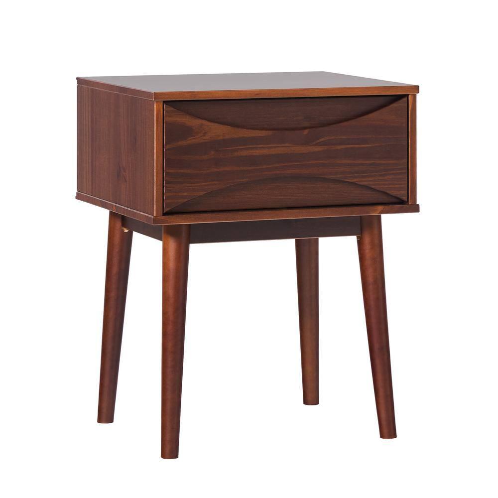 George Oliver Mid-Century Modern 1-Drawer Solid Wood Nightstand – Walnut