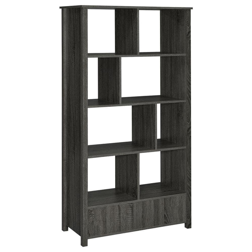 68" Dylan 8 Shelf Bookcase with Storage Drawer Weathered Gray - Coaster: Modern Home Office Furniture