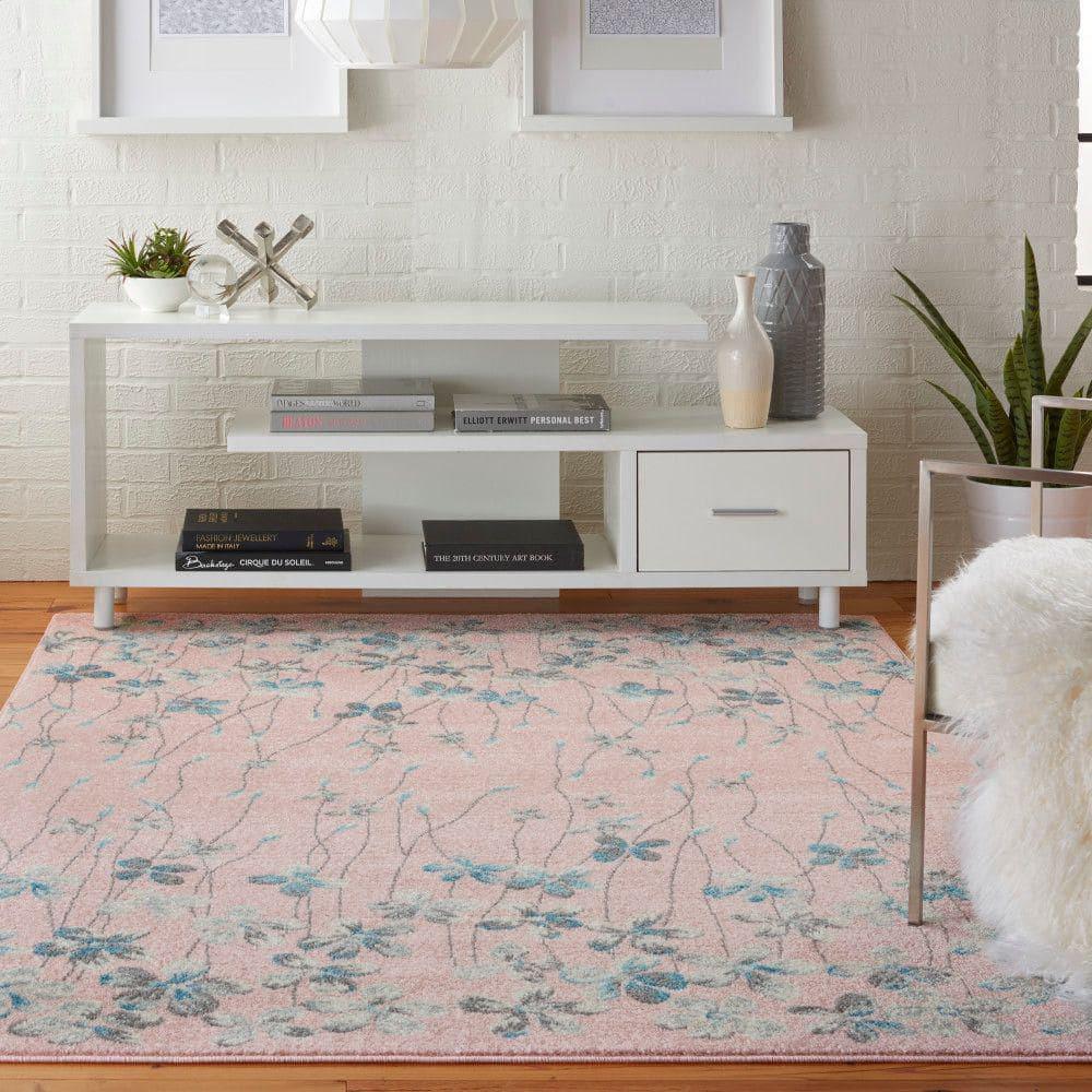 Nourison Tranquil 5'3" X 7'3" (5' x 7') Pink Area Rug Bohemian Botanical Vine and Bloom by Nourison