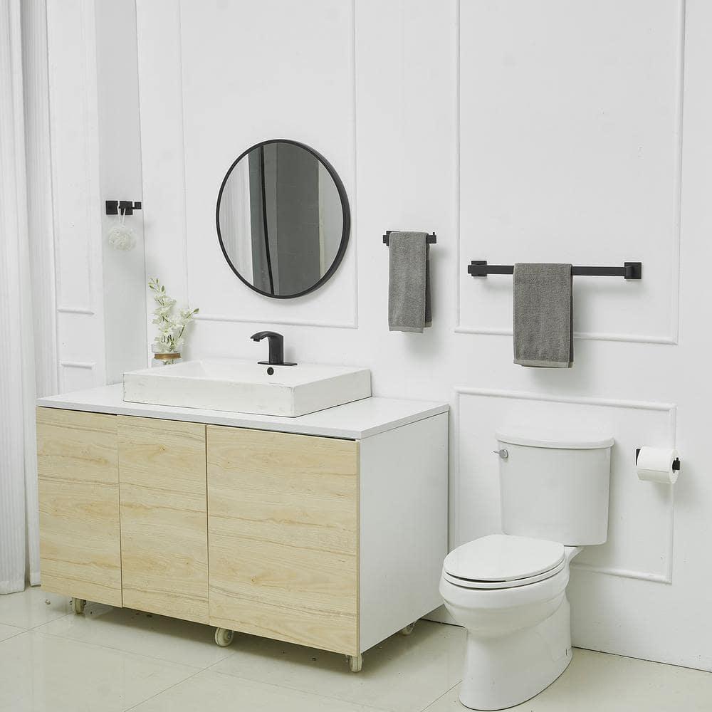 BWE 5 Pieces Matte Black Bathroom Hardware Set SUS304 Stainless Steel Include 21.9" Towel Bar,Hand Towel Holder,Toilet Paper Holder and 2 Robe Hook Square Bathroom Accessories Set Wall Mounted
