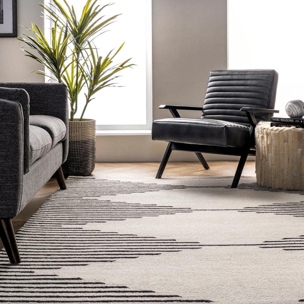 8'x10' Flynn Handmade Contemporary Wool Area Rug Ivory - nuLOOM: Geometric Pattern, Low Pile, Indoor Use