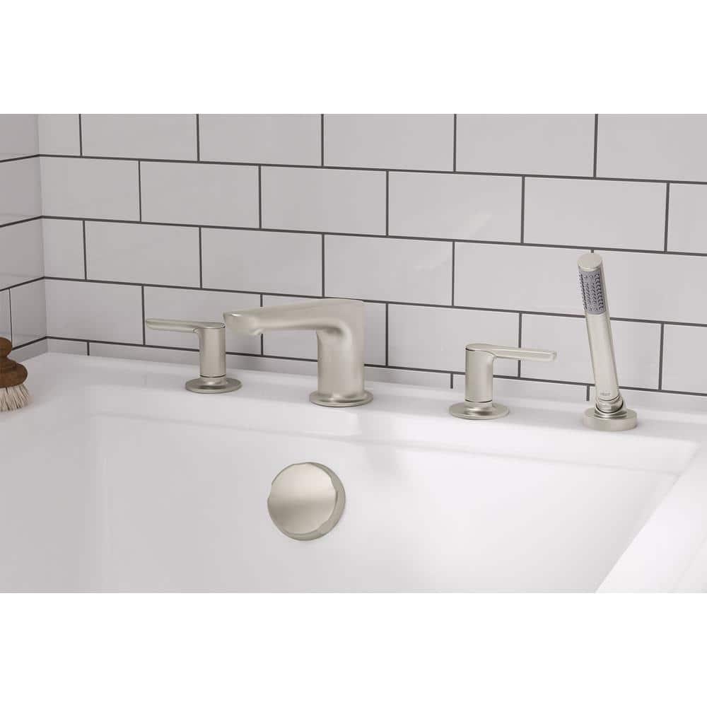 American Standard Studio S 2-Handle Deck-Mount Roman Tub Faucet for Flash Rough-in Valve with Hand Shower in Brushed Nickel