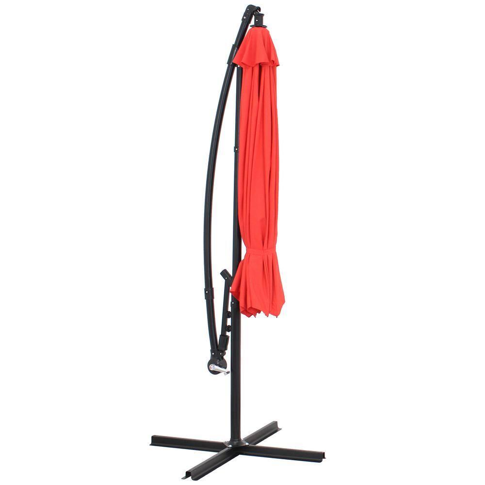 Sunnydaze Outdoor Steel Cantilever Offset Patio Umbrella with Air Vent, Crank, and Base - 9' - Cherry