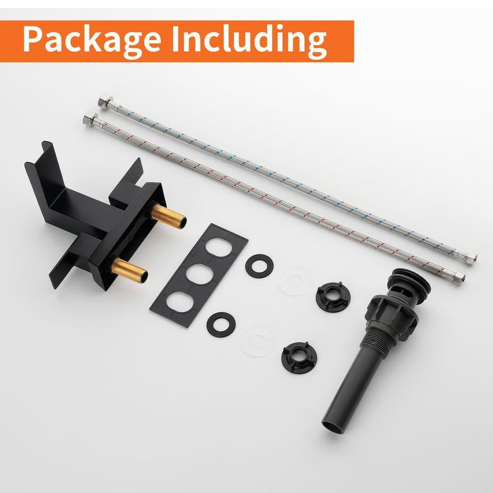 SHACO Black 4 Inch Centerset Bathroom Faucets 3 Hole or 2 Hole, Matte Black 2 Handle Waterfall Vanity Faucet, Lavatory Mixer Tap RV Sink Faucet with Overflow Pop Up Drain and Hose, SC-ZT907B-NEW1