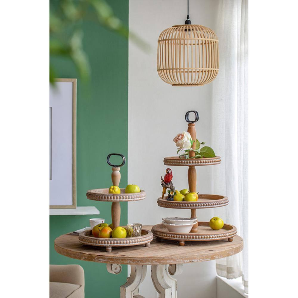 A&B Home 24.5" Tray - Whitewash Tan, Antique Black