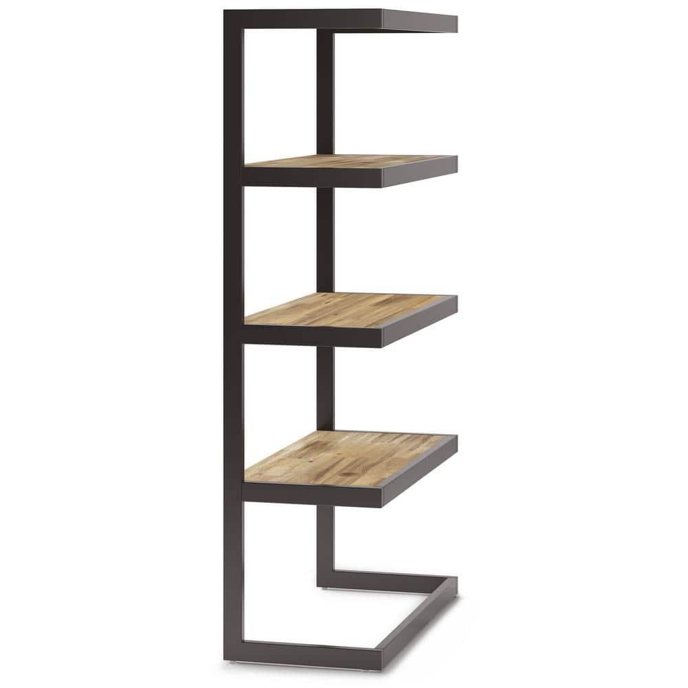 Distressed Golden Wheat Acacia Wood and Metal Bookcase