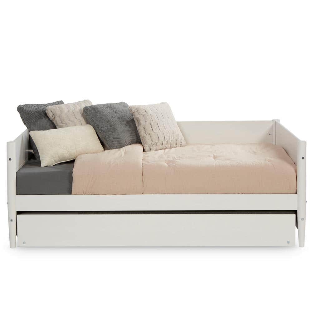 Camaflexi Mid-Century Wood Storage Twin Size Daybed with Trundle White