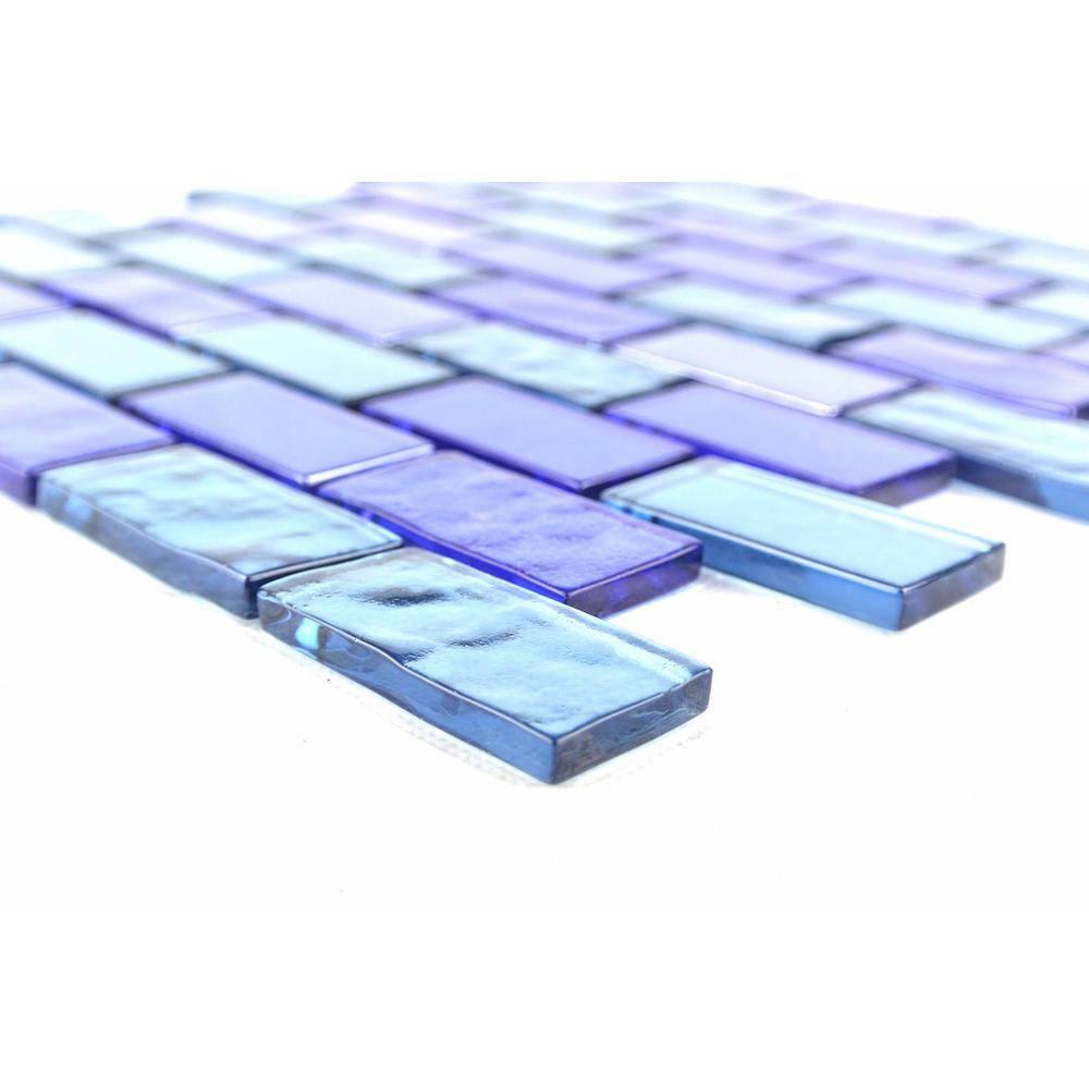 Landscape 1 in. x 2 in. Translucent Glass Plastic Face Mounted Brick Mosaic Designer Pool Tile