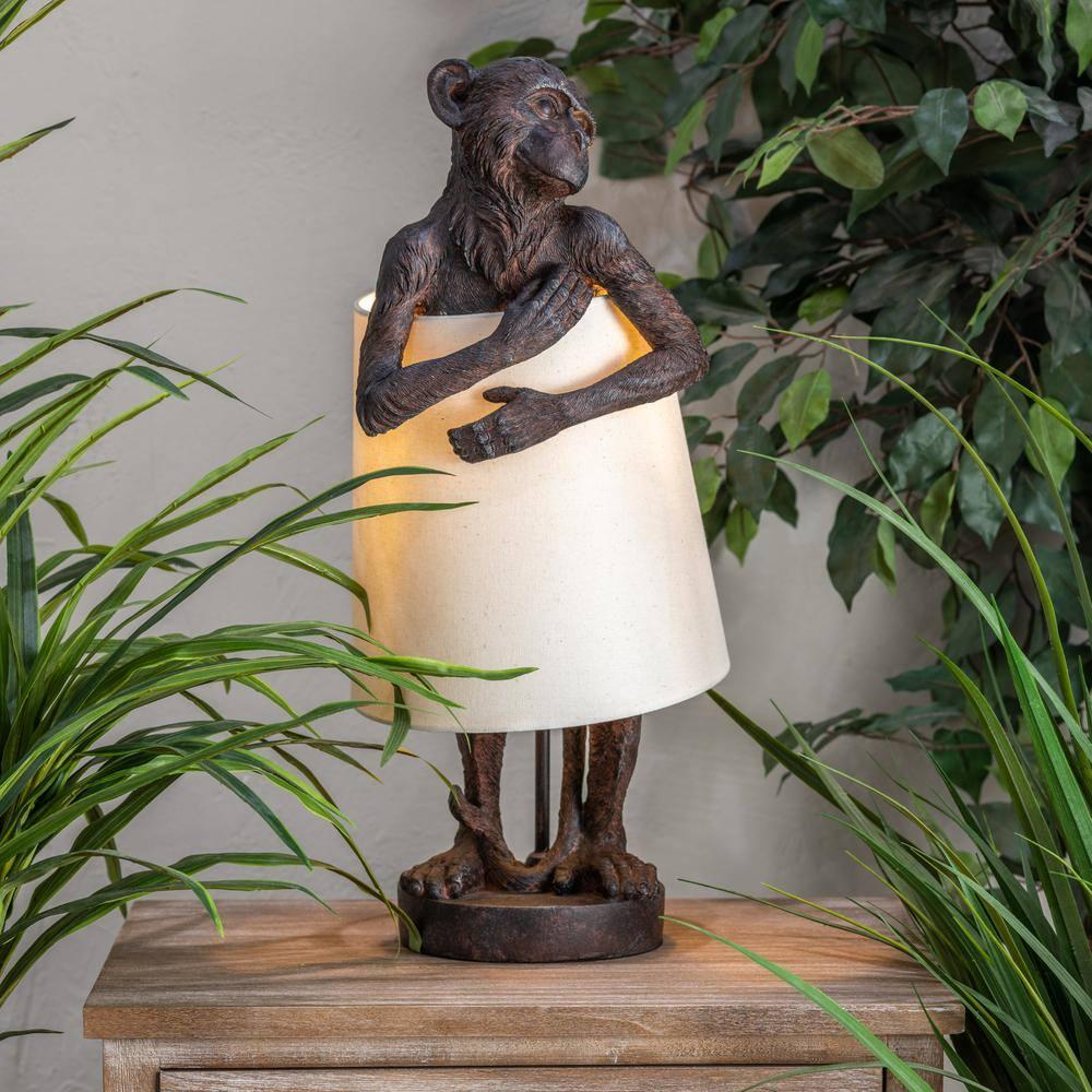 21.5" Chester Monkey Bronze Resin Table Lamp w/ Oatmeal Shade