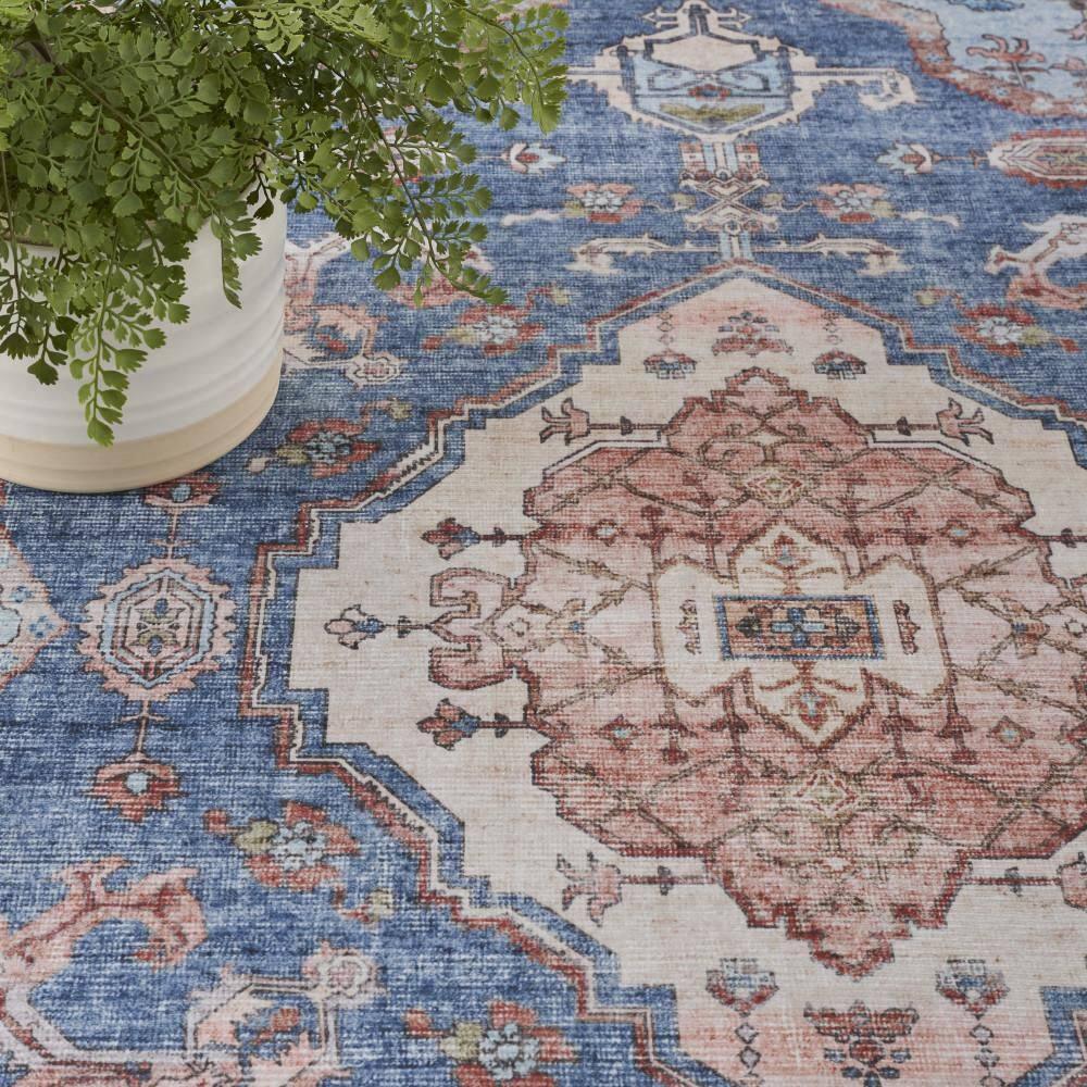 Nourison Fulton Bordered Medallion Non-Slip Flatwoven Indoor Rug Blue 5' x 7'