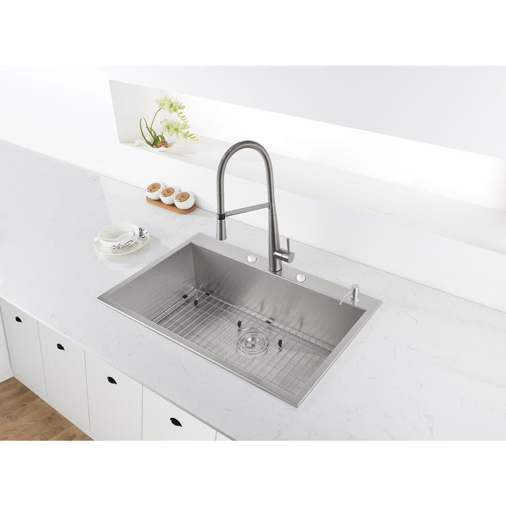 Ruvati 33 x 22 inch Drop-in Topmount Zero Radius Stainless Steel Kitchen Sink Single Bowl - 4 holes