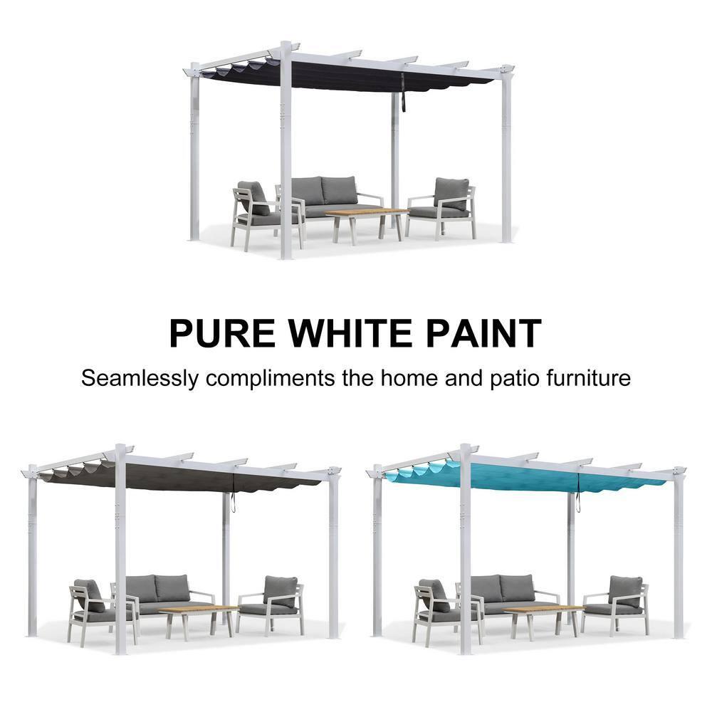 PURPLE LEAF Pergola 10' X 13' Outdoor Retractable Metal Patio Pergola with Shade Cover for Garden Yard Pavilion Grill for Beach Deck Gazebo, Terra