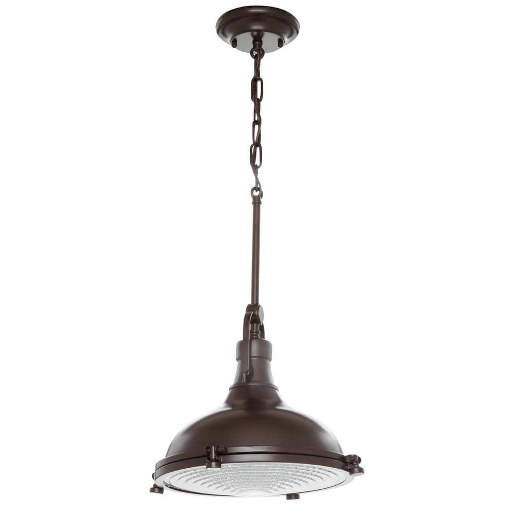 Progress Lighting, Fresnel, 1-Light Pendant, Oil Rubbed Bronze, Prismatic Glass Shade
