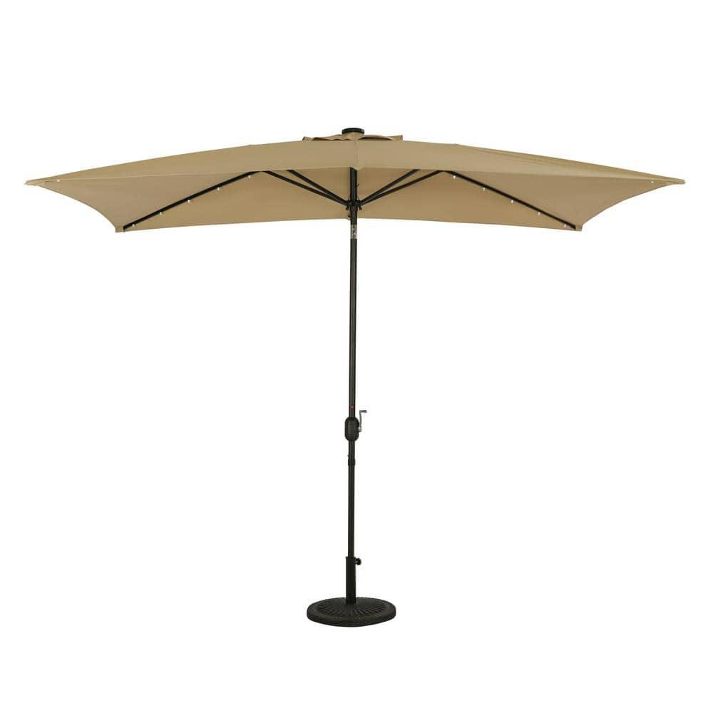 10' x 6.5' Rectangular Nassau Market Patio Umbrella with LED Bulb Lights Champagne - Island Umbrella: Solar-Powered, Weather-Resistant