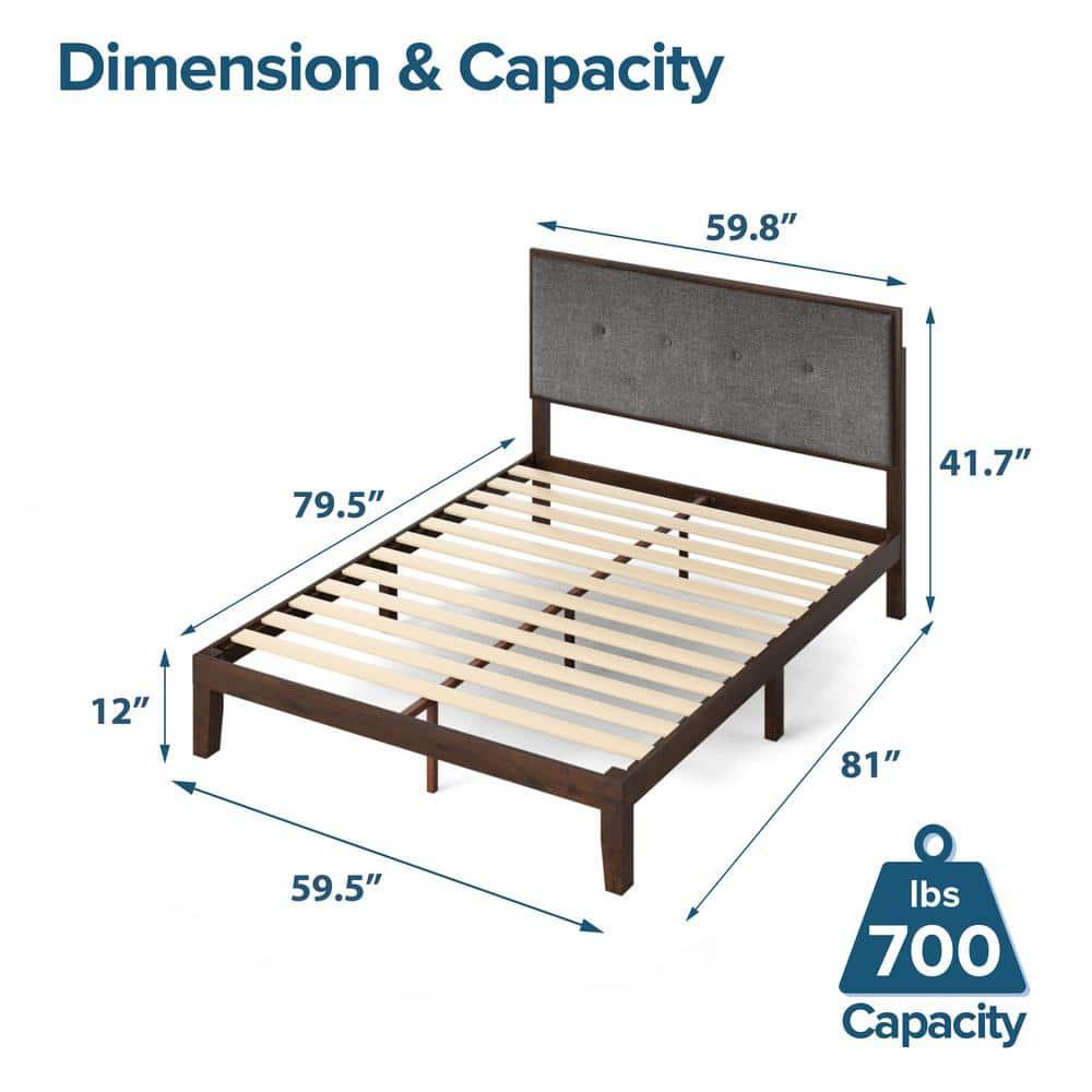 Zinus Moiz 42 inch Wood Platform Bed Frame with Adjustable Upholstered Headboard