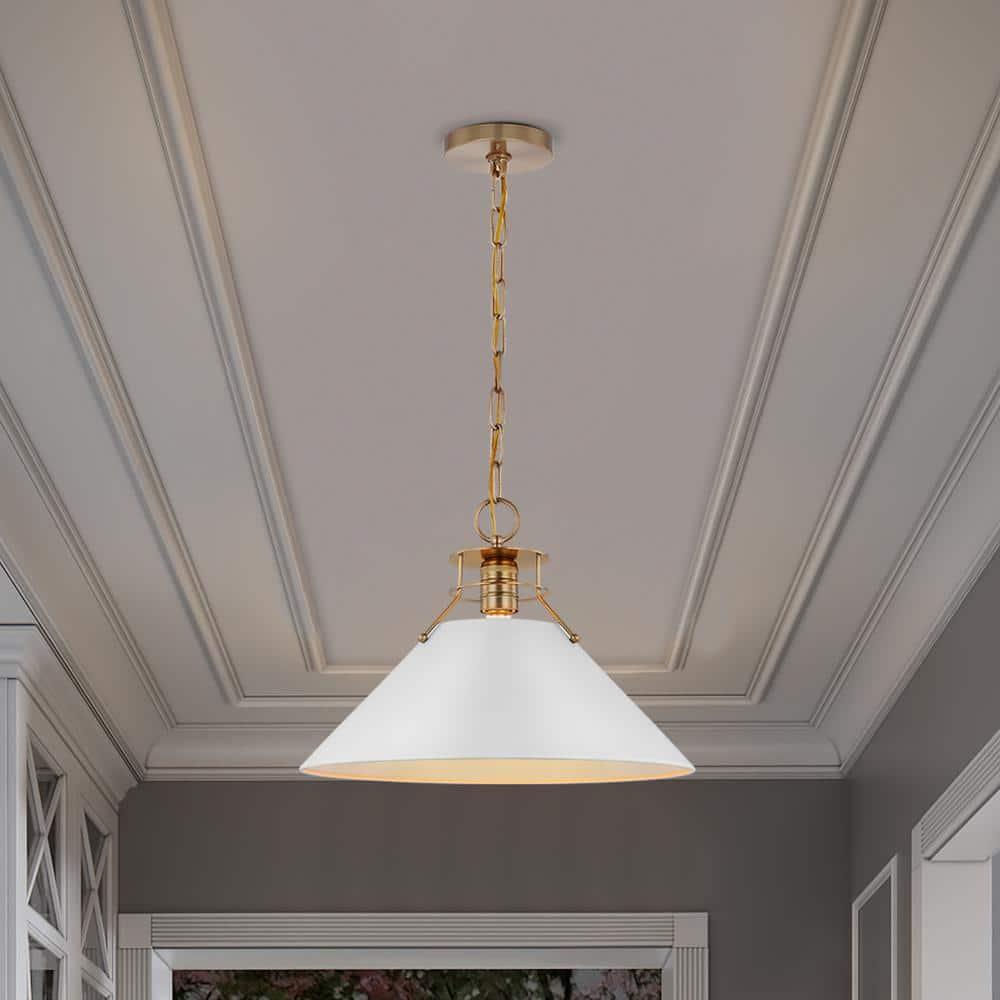 Outpost Large Matte White & Burnished Brass Cone Pendant Light