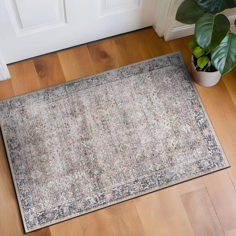 World Rug Gallery Vintage Distressed Machine Washable Non Slip Indoor Area Rug - OLIVE 2'x3'