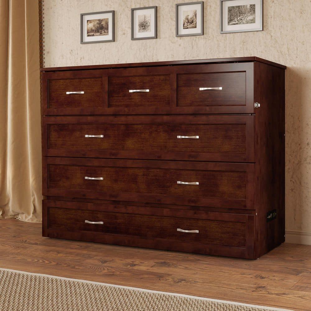 Full Deerfield Murphy Bed Chest with Charger Walnut - AFI: Bedroom Furniture, No Box Spring Needed
