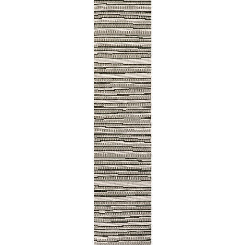 2' x 8' Castara Wavy Stripe Modern Indoor/Outdoor Runner Rug, Cream/Dark Gray - JONATHAN Y
