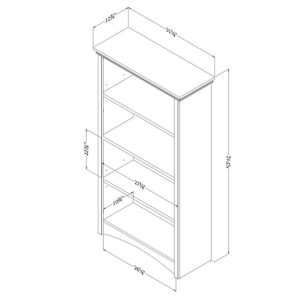 57.75" Gascony 4 Shelf Bookcase White - South Shore: Laminated, Adjustable, Anti-Tip