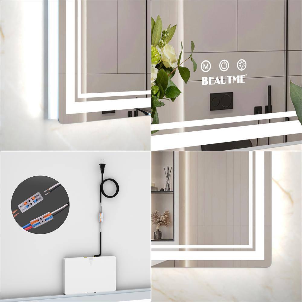 Silver 60 x 40 in. Oversized LED Bathroom Mirror Wall Mounted Mirror with 3 Color Modes Aluminum Frame Large Wall Mirror